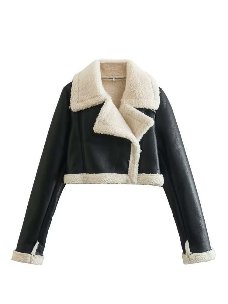 NIVANOO | Veste Courte Réversible Fourrure & Zipper