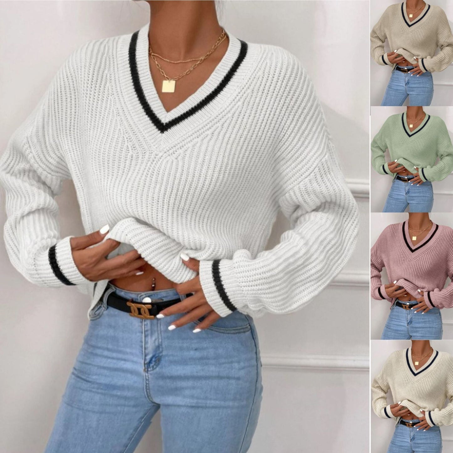 NIVANOO | Pull Décontracté à Manches Longues en Patchwork Contrasté